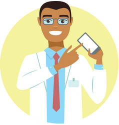 Young Doctor Pointing On Smartphone