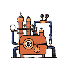 Fantasy Steampunk Machine With Pipes Hand Drawn