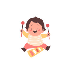 Happy Baby Boy Playing Xylophone Toy Flat