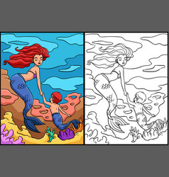 Mermaid And Young Merman Coloring