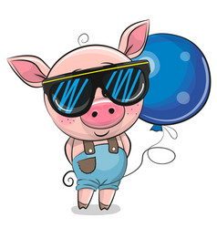 Cartoon Cute Pig With Sun Glasses