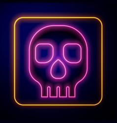 Glowing Neon Skull Icon Isolated On Black