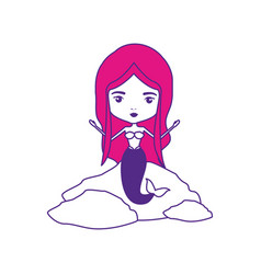 Mermaid In A Rock With Magenta Long Hair On Color