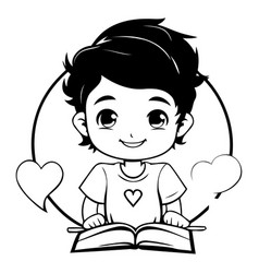 Cute Boy Reading A Book In Cartoon Style