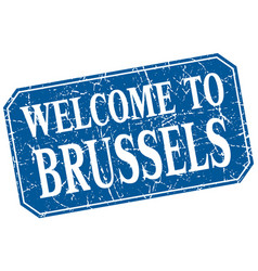 Welcome To Brussels Blue Square Grunge Stamp