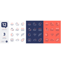 Set Of Tomato Almond Nut And Sunset Line Icons