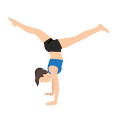 Woman Doing Yoga In Handstand Split Pose Exercise