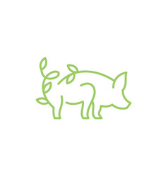 Animal Pig Leaf Line Logo Design