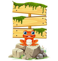 Cartoon Frog Sitting Under A Mossy Wooden Sign