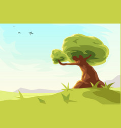 Pieceful Tree At Sunny Day Cartoon Style