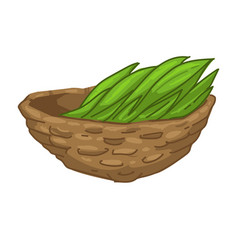 Woven Basket With Green Vegetables Or Grass