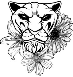 Of Monochrome Lion With Flower