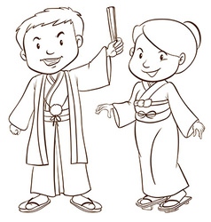 A Plain Sketch Of Two Asian People