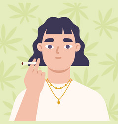 Asian Female Smoking Joint Weed Cannabis User