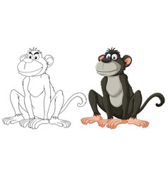 Two Cartoon Monkeys One Colored Line Art