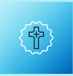 Line Christian Cross Icon Isolated On Blue