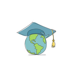 Earth Globe With Graduation Hat One Line Drawing