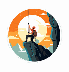 Rock Climber On The Top Of Mountain