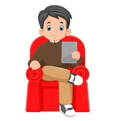 A Young Entrepreneur Is Sitting On Red Sofa