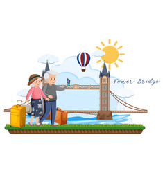 Elderly Couple Travelers With Tower Bridge London