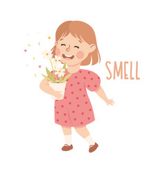 Little Girl Showing Sense Smelling Flowers