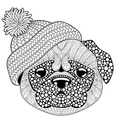 Pug Dog With Knitted Hat Tattoo Or Adult