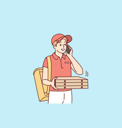 Deliveryman With Pizza Boxes Calling Client