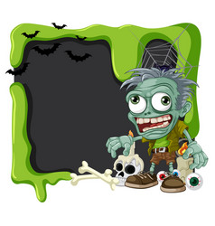 Zombie Halloween Blackboard With Border Banner