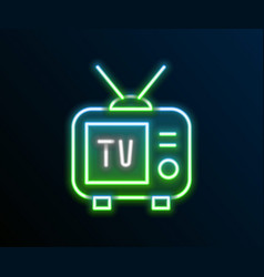 Glowing Neon Line Retro Tv Icon Isolated On Black