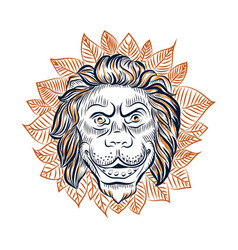 Lion Head Surrounded With Leaves Sketch