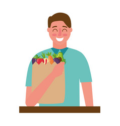 Man With Bag Grocery Healthy Food