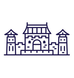 Asian Castle Or Palace Icon In Line Art