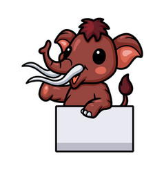 Cute Little Mammoth Cartoon With Blank Sign