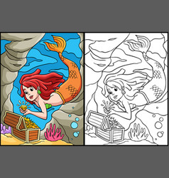 Mermaid With A Treasure Box Coloring