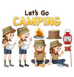 Set Of Camping Kids Cartoon Character