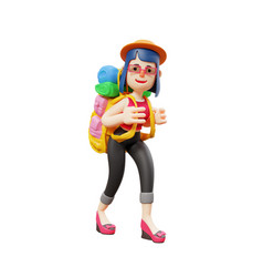 Cute Lady 3d Cartoon With A Big Backp