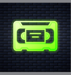 Glowing Neon Vhs Video Cassette Tape Icon Isolated