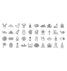 Iceland Icons Set Outline North Island