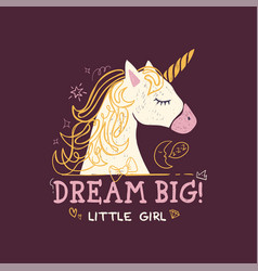 Cute Hand-drawn Unicorn Logo With Dream Big