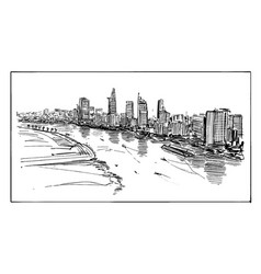 Drawing Ho Chi Minh Cityscape At Riverside