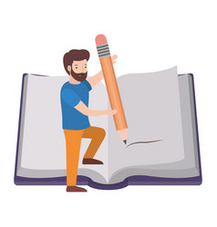 Man With Text Book And Pencil Avatar Character