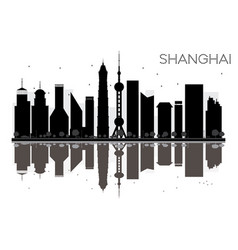 Shanghai city skyline black and white silhouette Vector Image