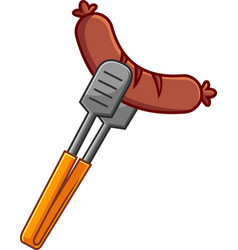 Cartoon Cooking Tongs With Roasted Sausage