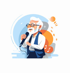 Old Man Speaking Into Microphone In Flat Cartoon