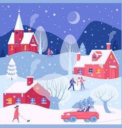 Christmas snowy winter city park Royalty Free Vector Image