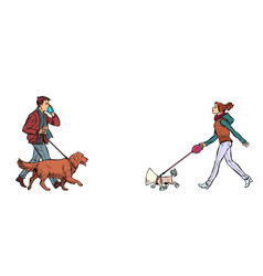 Man And Woman Walking With Dogs