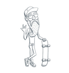 Bearded Old Man With Skateboard