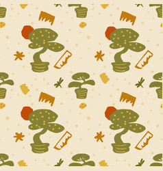 Bonsai Trees Seamless Pattern Plant On Pot