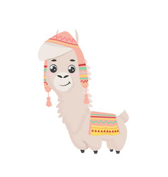 Cute Cartoon Alpaca In Hat And Blanket