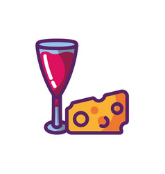 Isolated Wine Cup And Cheese Design